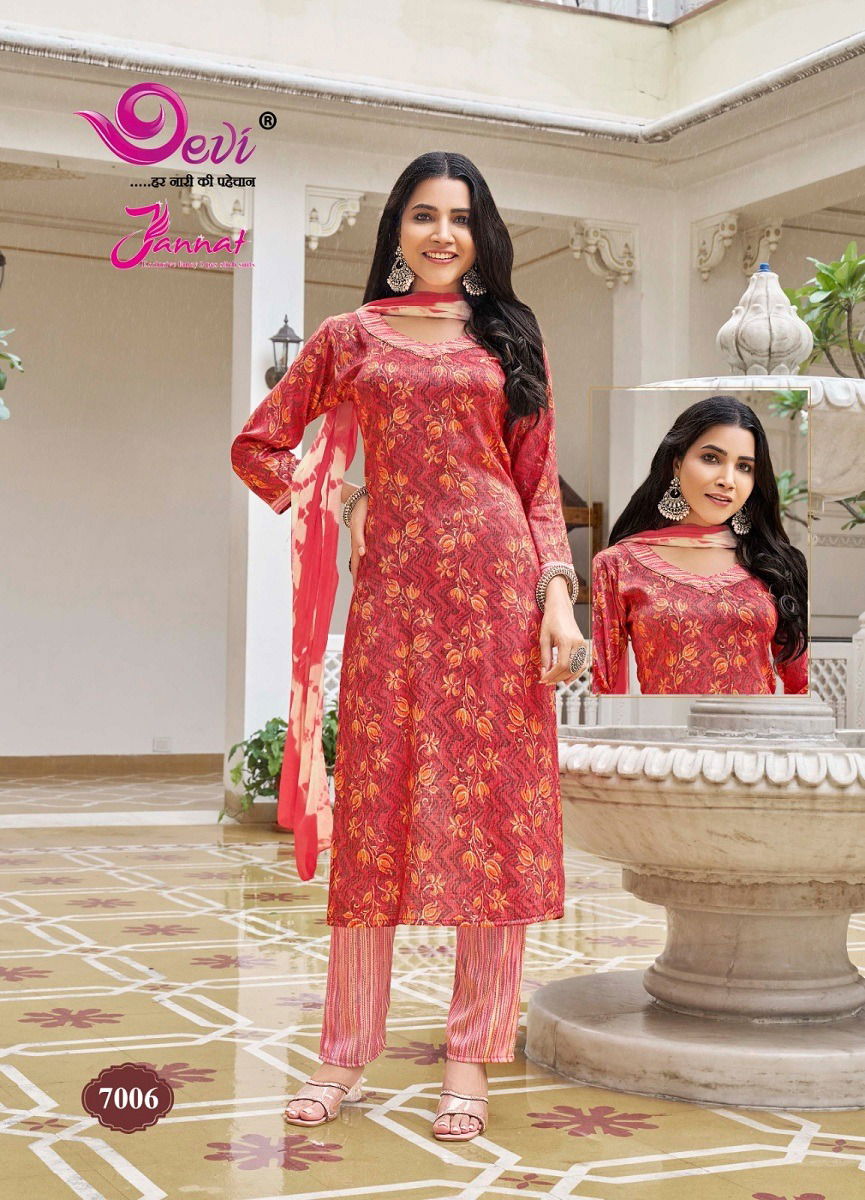 Jannat Vol 7 By Devi Rayon Printed Kurti With Bottom Dupatta Wholesale Shop In Surat